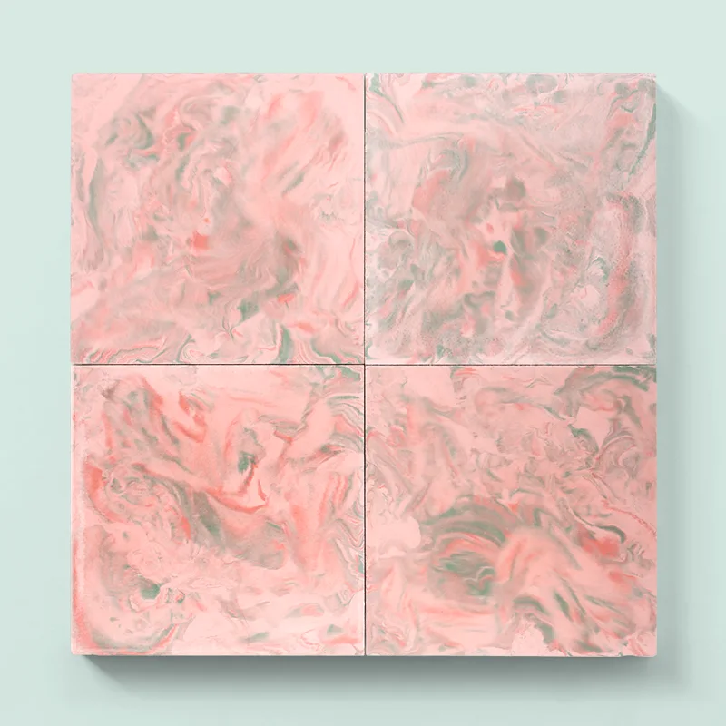 Four pink marbled cement tiles